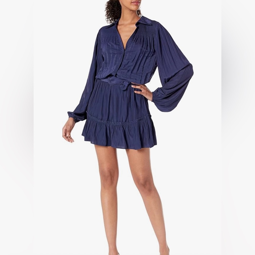 Ramy Brook Becky  Button Front Mini Dress Size M Spring Navy MSRP $425
